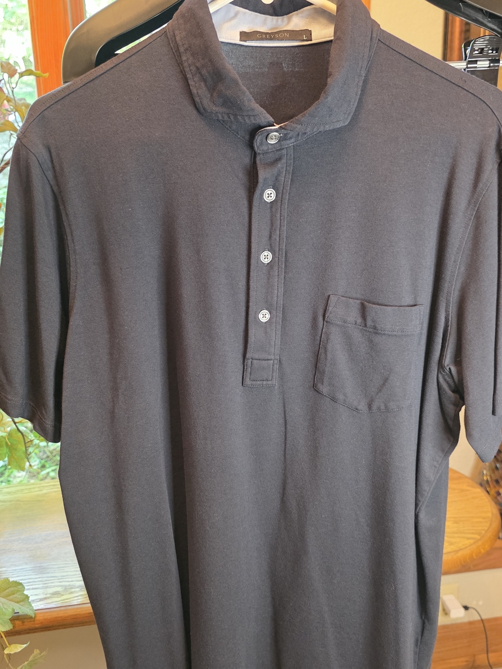 Greyson Men's Black Henley Polo with Chest Pocket